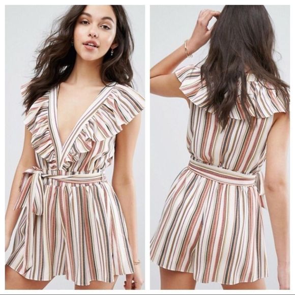 NWT ASOS Moon River Striped Printed Playsuit XS - Picture 2 of 8
